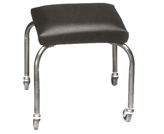 Armedica AM-844 Mobile Stool: black padded seat, swivel casters, welded steel construction.