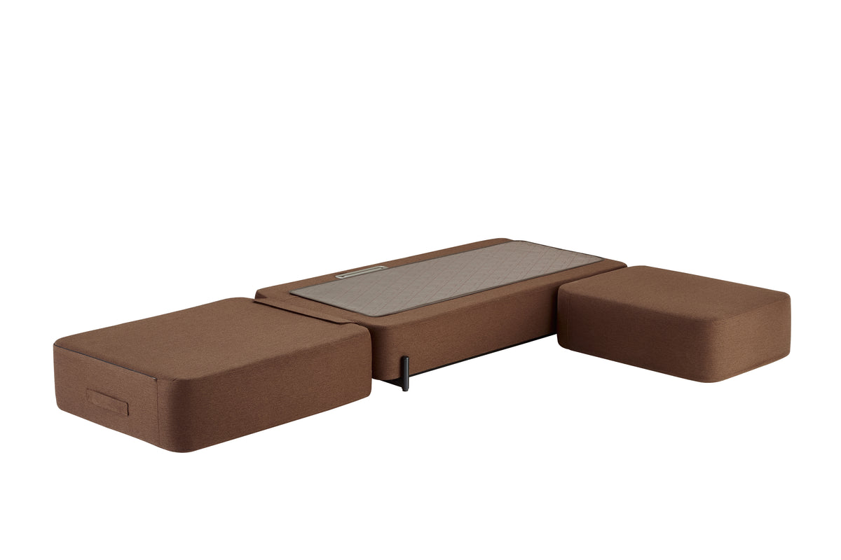 Brown Ceragem S4 Massage Lounger with ottoman on a white background