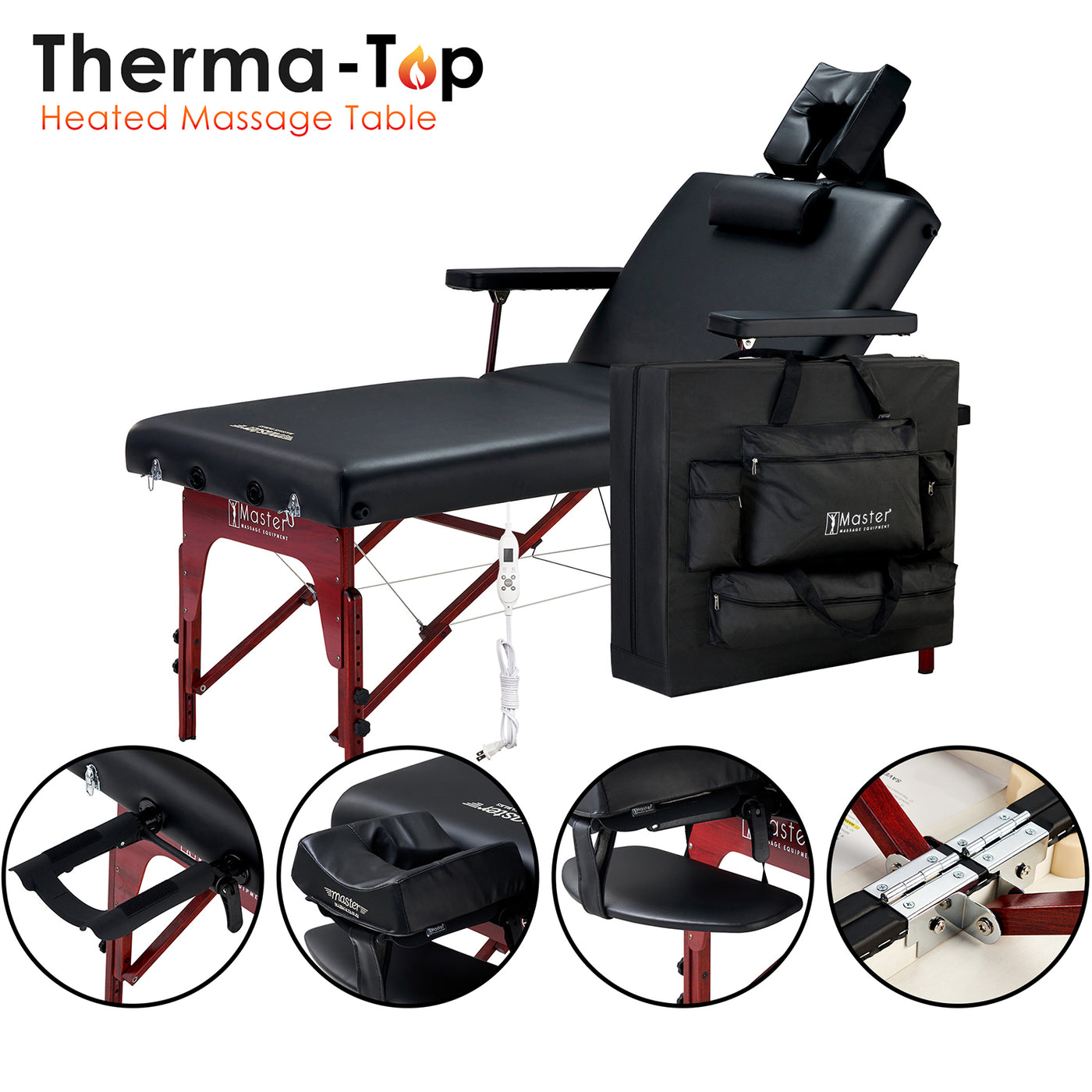 Master Massage MONTCLAIR Therma Top table with backrest, face cradle & carrying case.
