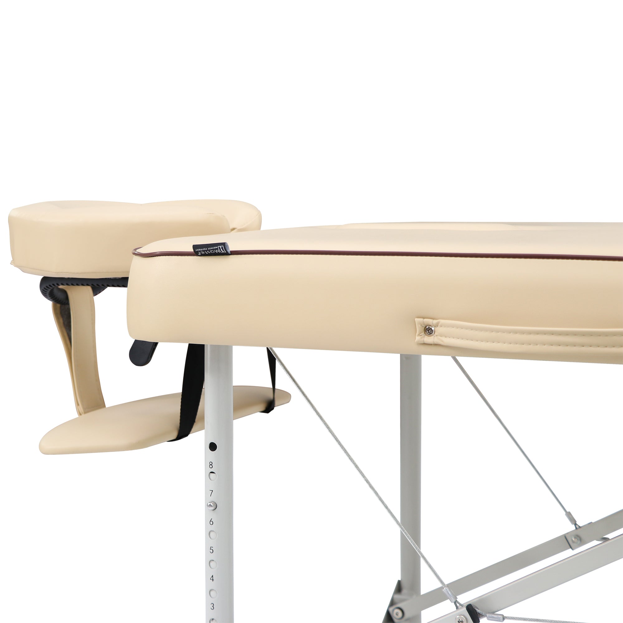 Close-up of the Master Massage Breeze lightweight aluminum portable massage table with face cradle.