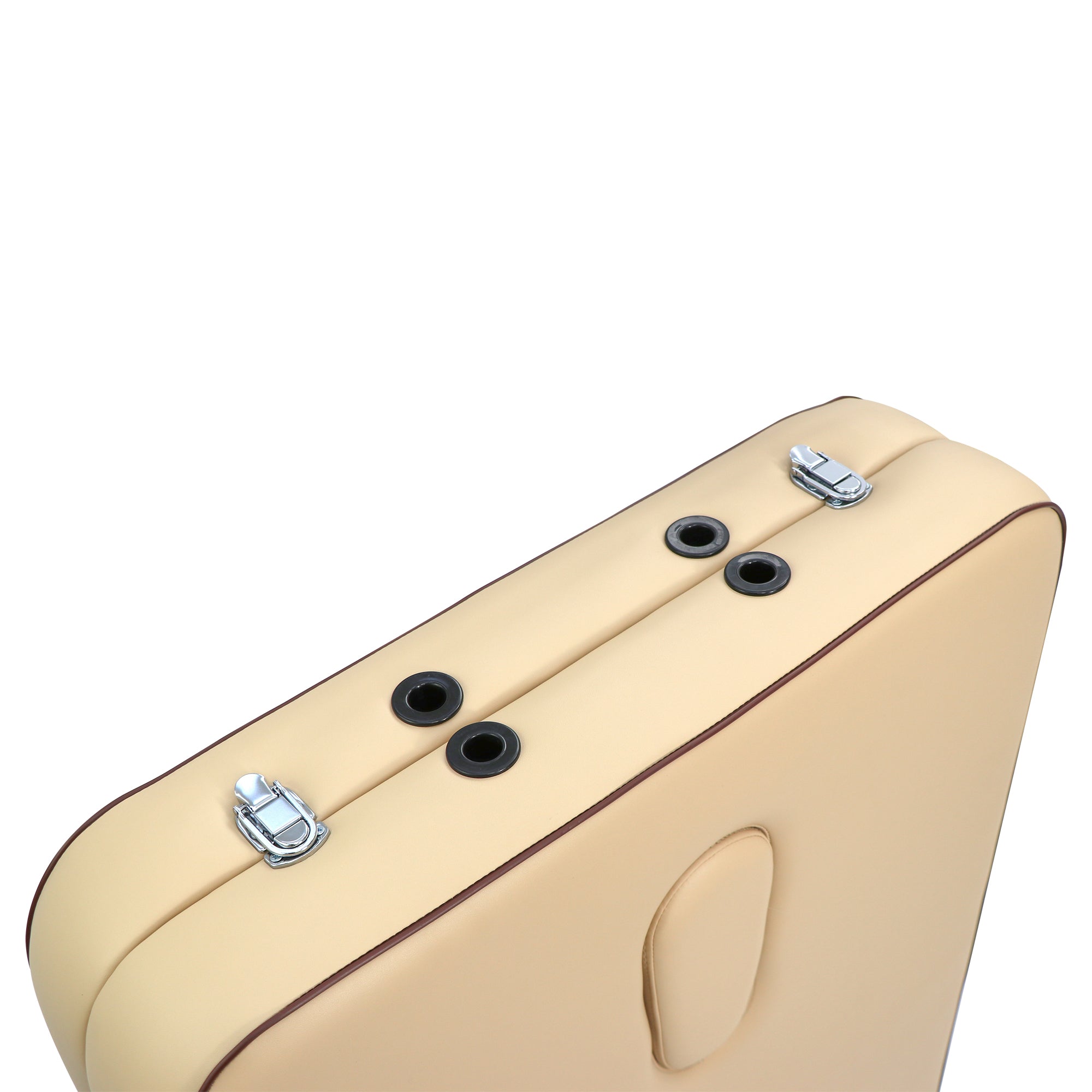 Master Massage Breeze Light Weight Aluminum Table shows metal corners and black attachment holes.