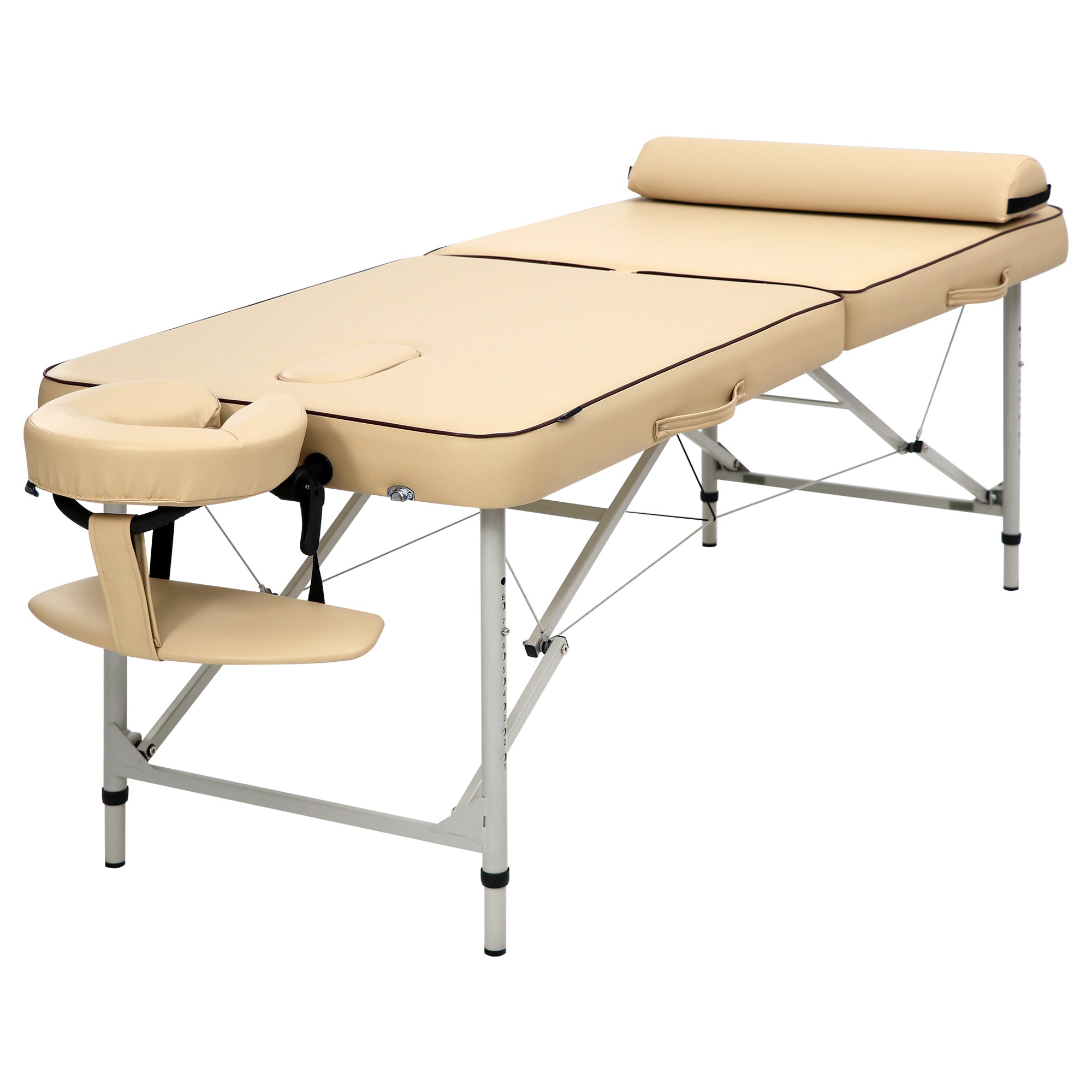 Master Massage Breeze Light Weight Aluminum Table in beige with face cradle and headrest.