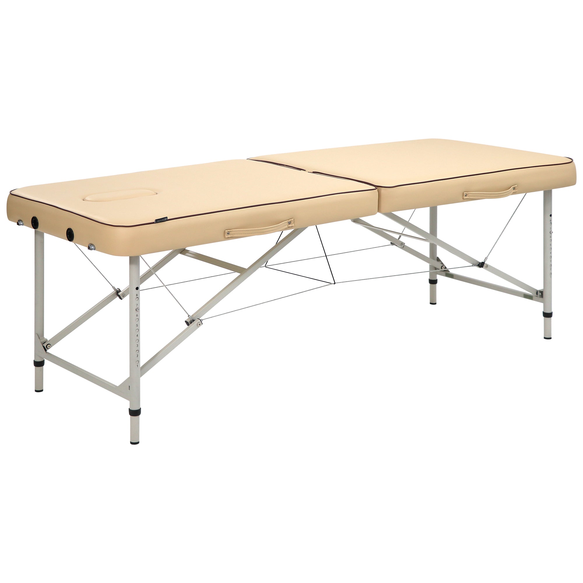 Master Massage Breeze lightweight aluminum portable table, adjustable height, beige.