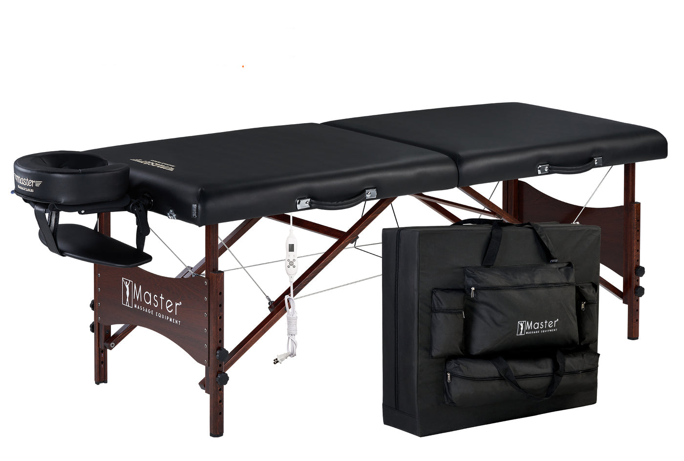 Master Massage ROMA Portable Table with THERMA-TOP, face cradle, and carrying case included.