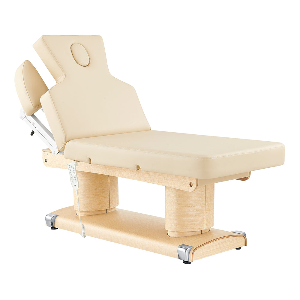 Beige Luxi 4 Motors DIR medical spa chair with headrest and remote control.