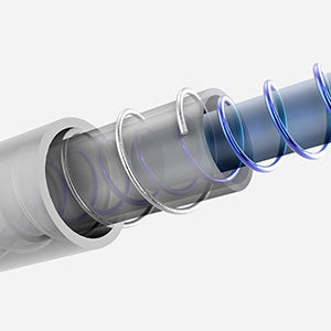 Close-up of a cylindrical device with a blue light on a white background
