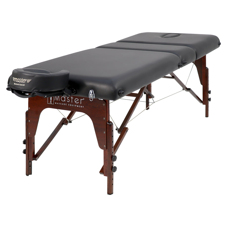 Massage table with 'Master Massage Equipment' branding on a white background