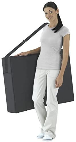 Woman holding carry case on a white background