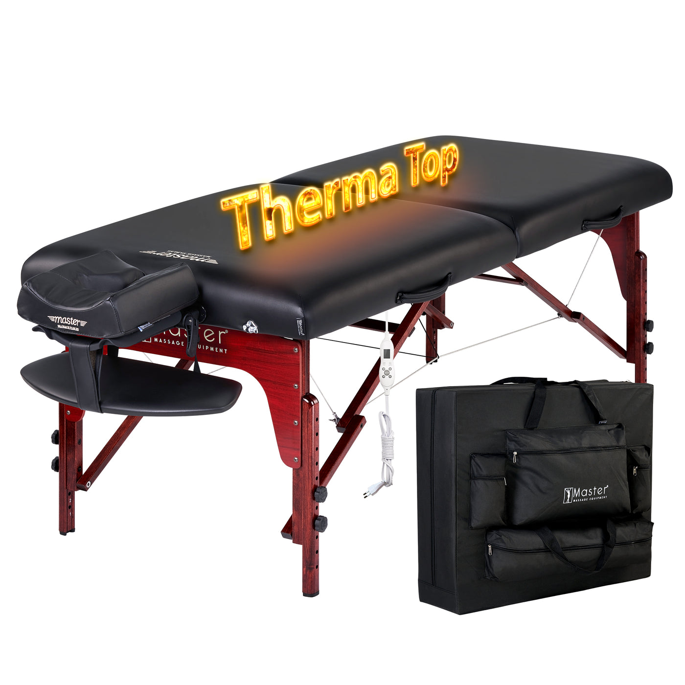 Master Massage MONTCLAIR Therma-Top portable table with text and carry case shown.