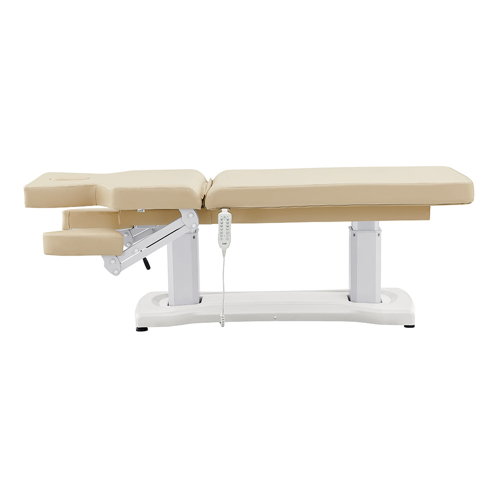 DIR Tranquility 4 Motors electric spa table with headrest, remote, and adjustable height.