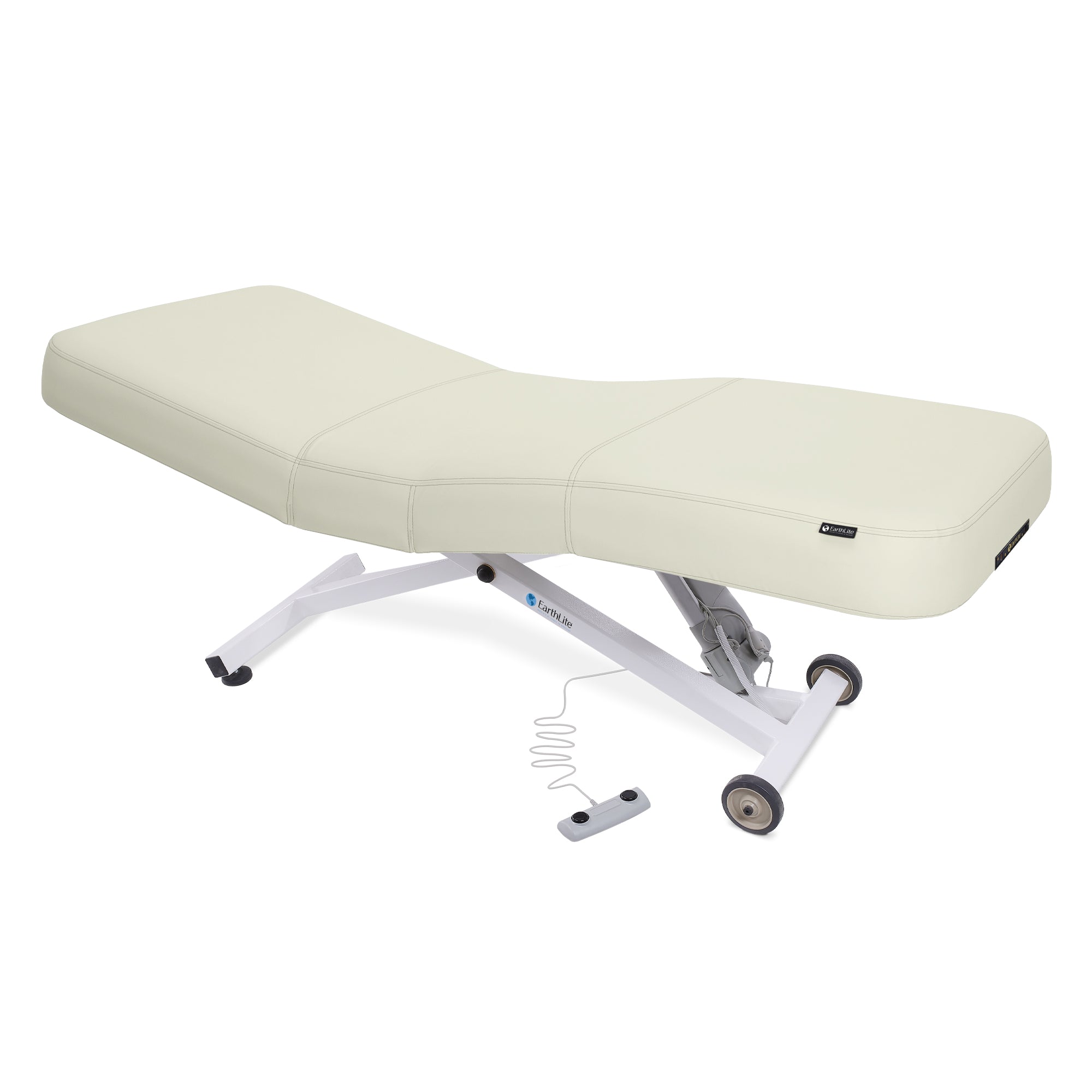 EarthLite Ellora LX electric salon table with replaceable mattress and remote control.
