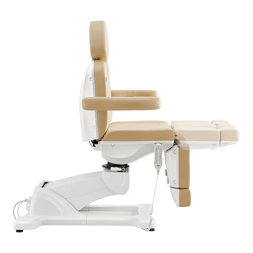 Libra II Full Medical Electric Procedure Chair in Beige by DIR, side view with armrests.