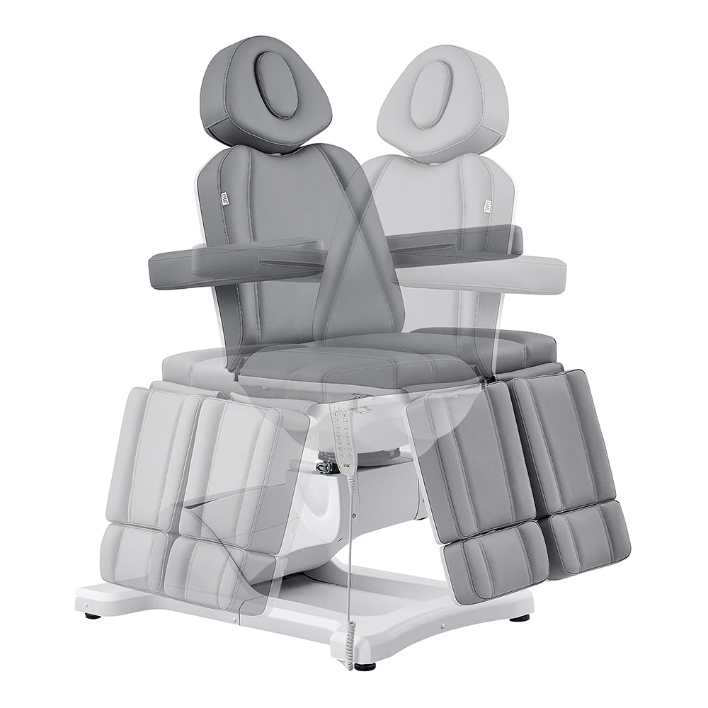 LIBRA II Full Medical Electric Procedure Chair in gray by DIR, reclined and upright shown.