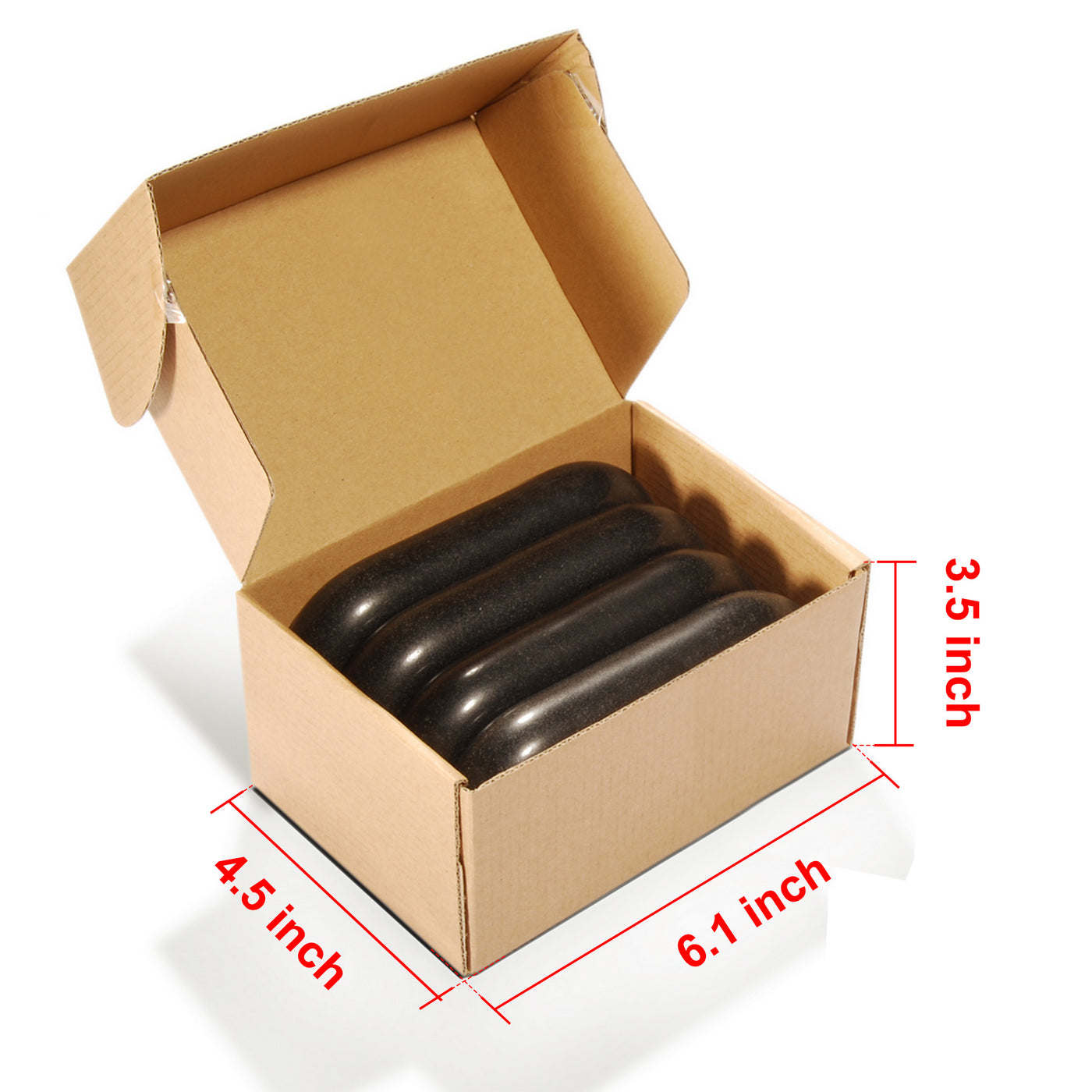Dimension of the box for Master Massage XX Extra Large Flat Ovular Basalt Hot Massage Stone 4 piece Pack