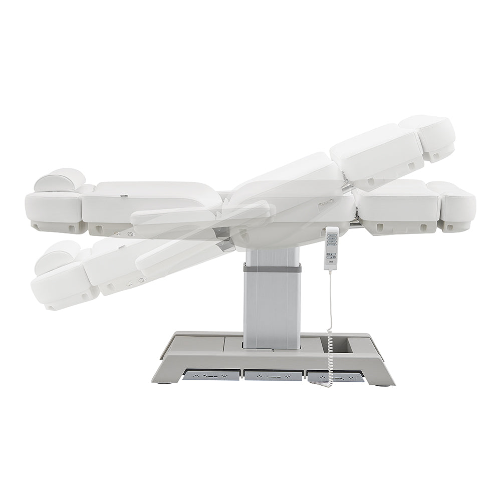 Sydney Medical Chair – 4 Motors by DIR shown reclined, side view; includes hand & foot remote.