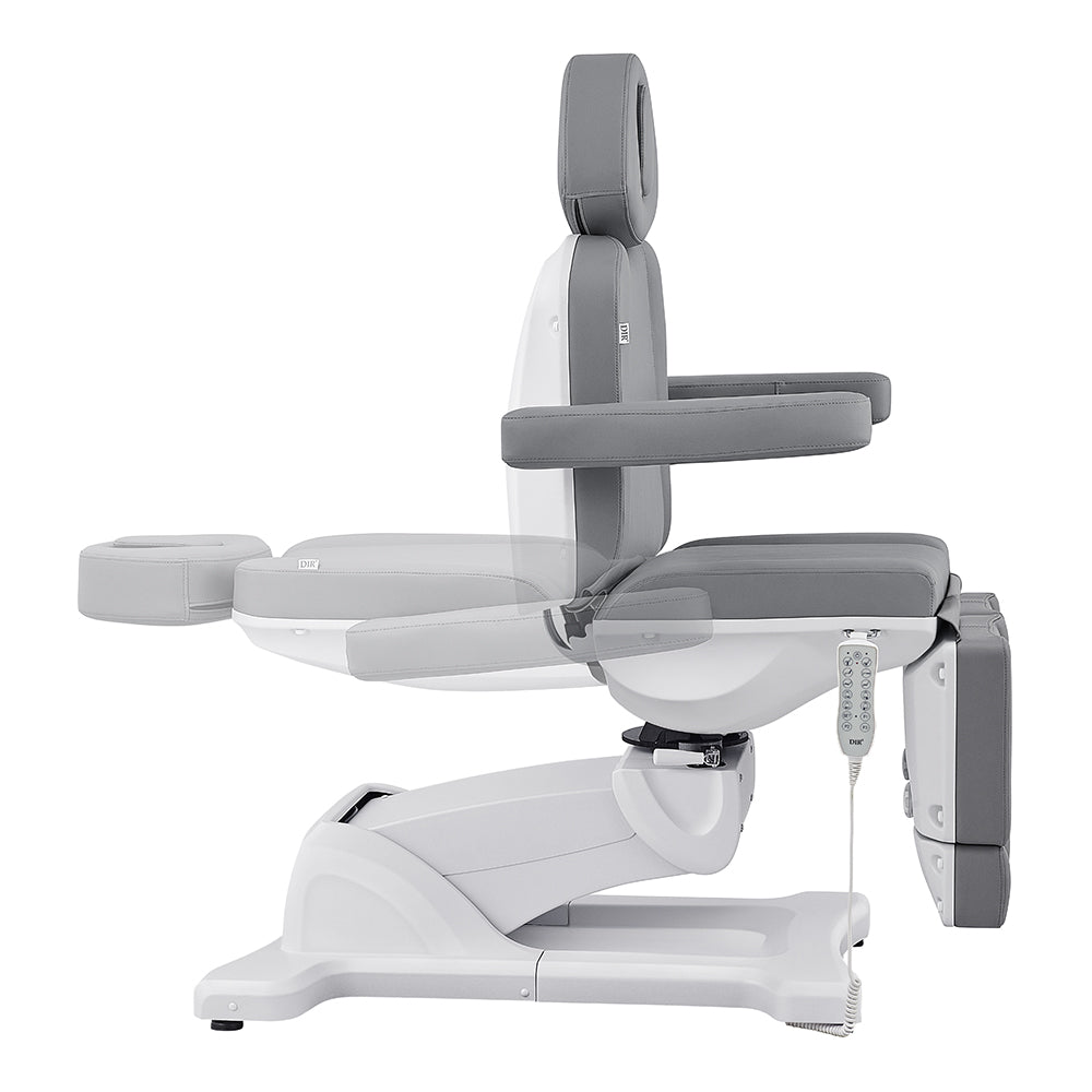 Libra II Full Medical Electric Procedure Chair in Gray by DIR with attached remote control.