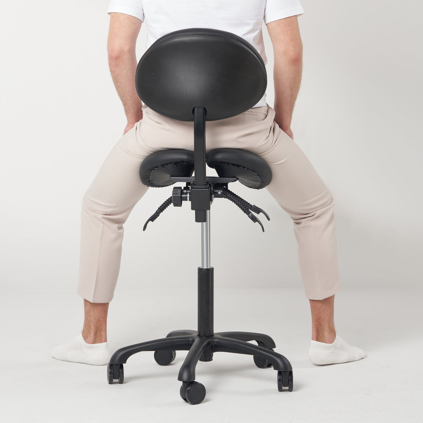 Back view of Master Massage Berkeley Ergonomic Saddle Stool with Backrest