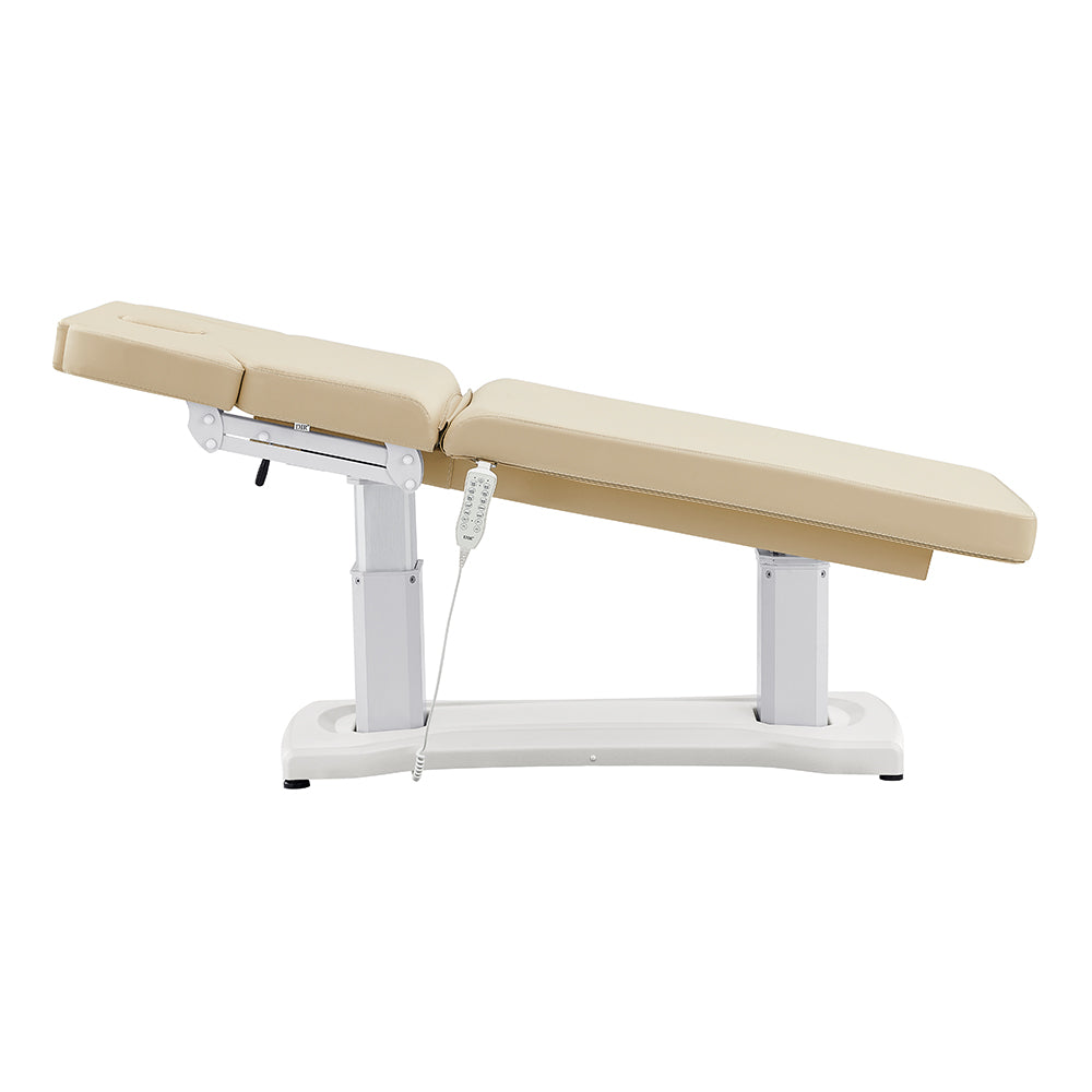 DIR Tranquility 4 Motors beige spa table with white base and handheld control.
