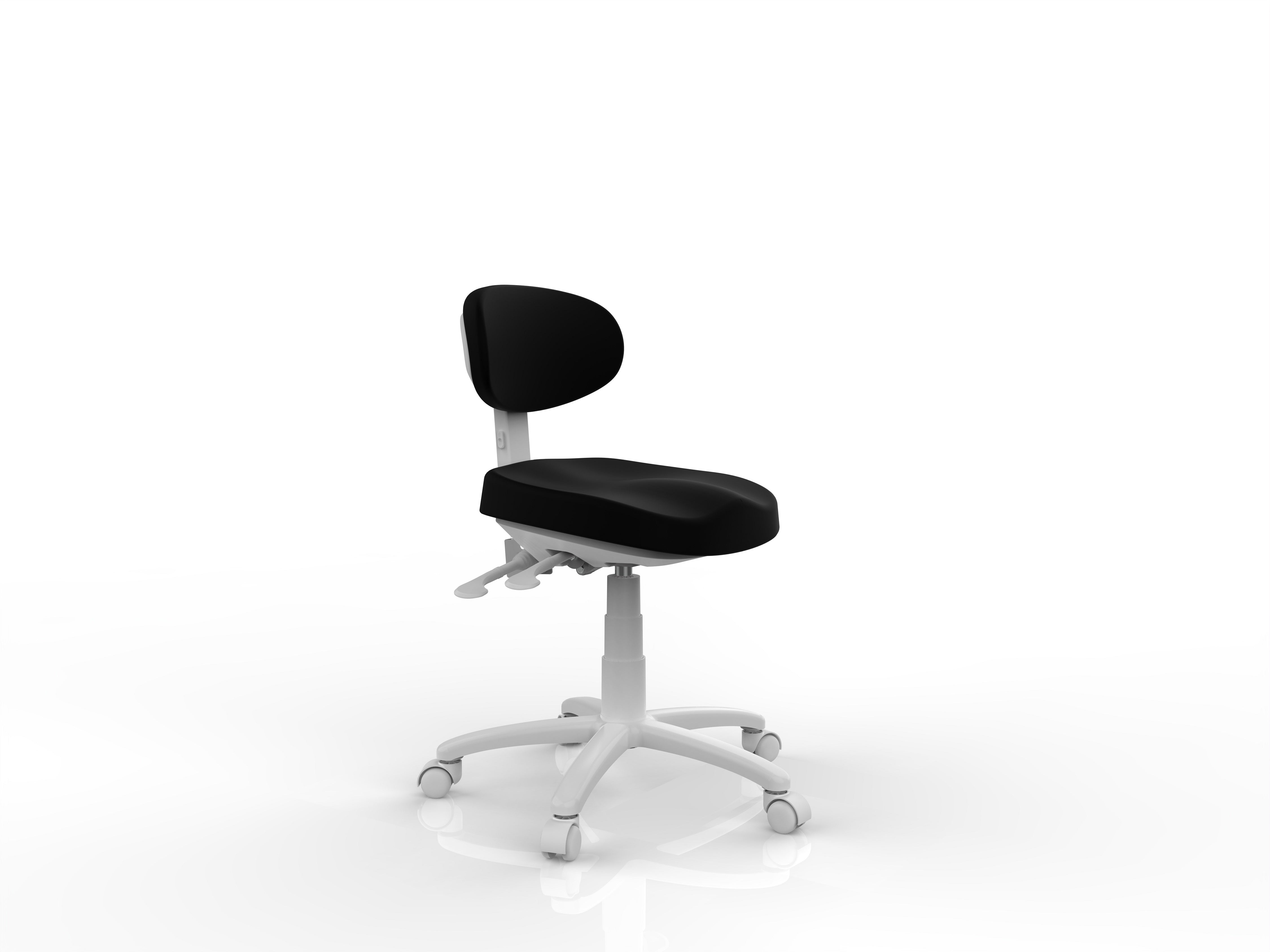Silverfox America 8C01 black stool with white base, adjustable height, and caster wheels.
