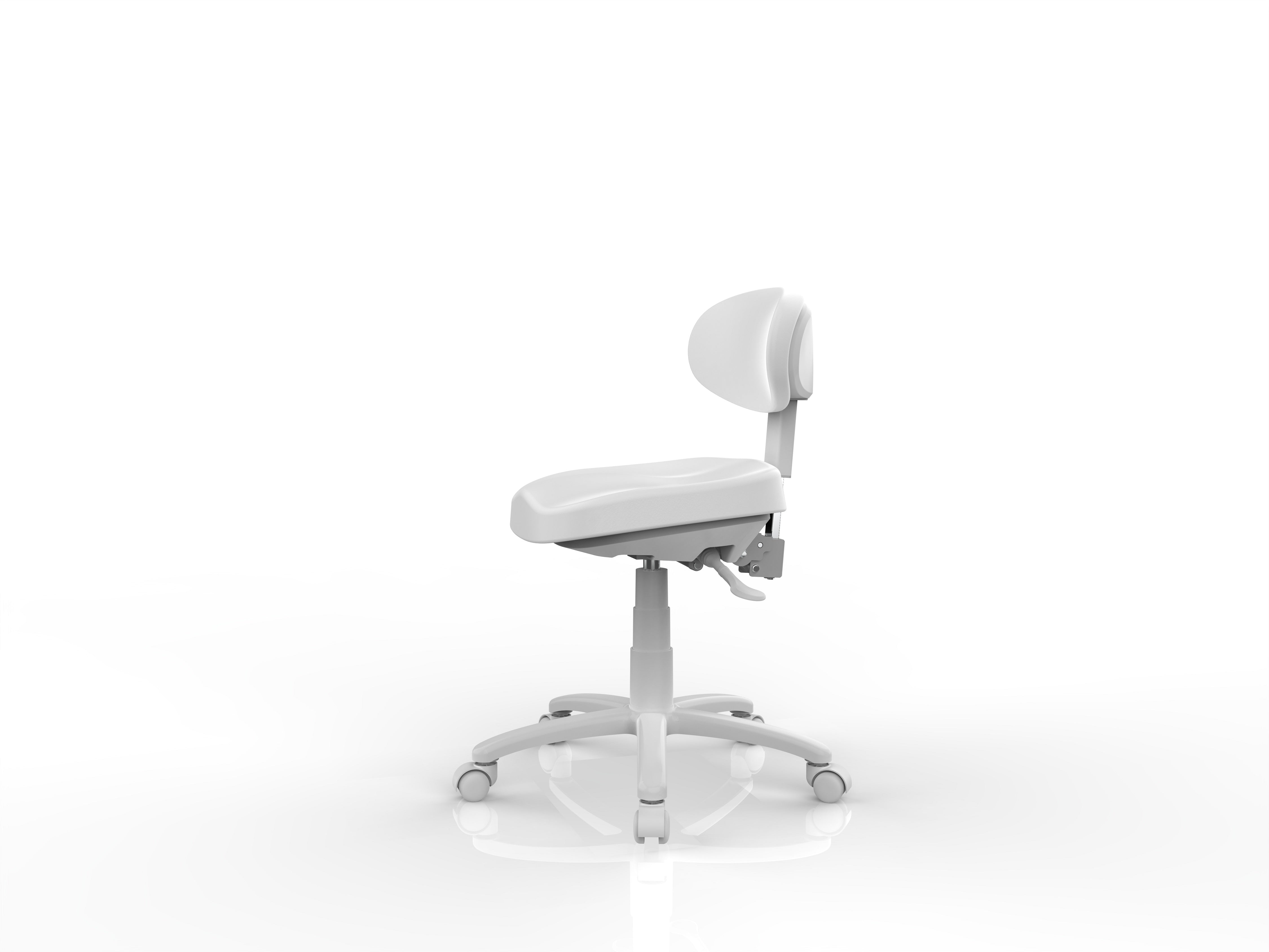 Silverfox America 8C01 ergonomic stool with wheels, side view on white background.