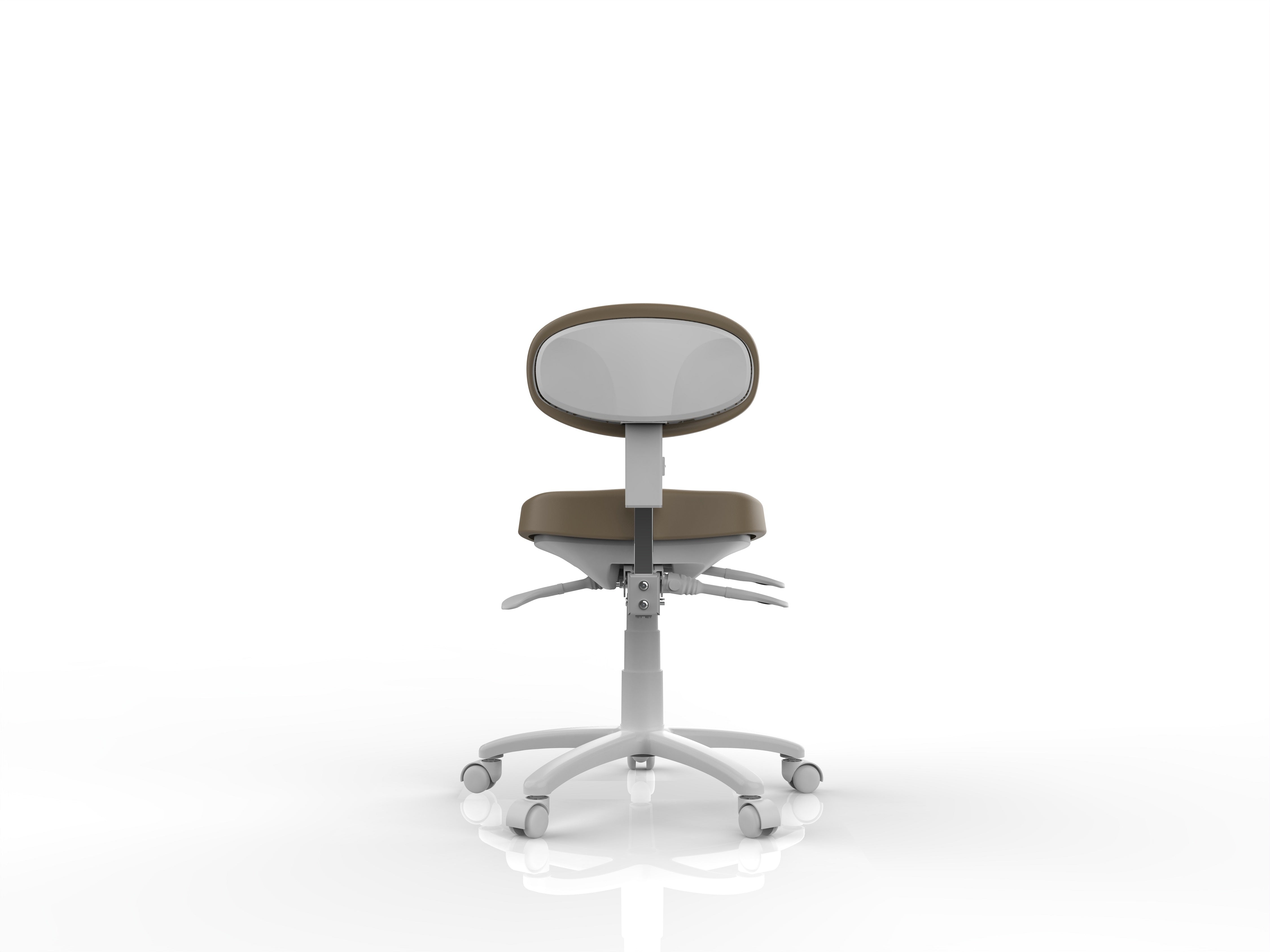 Silverfox America 8C01 brown and white stool with wheels, rear view on a white background.