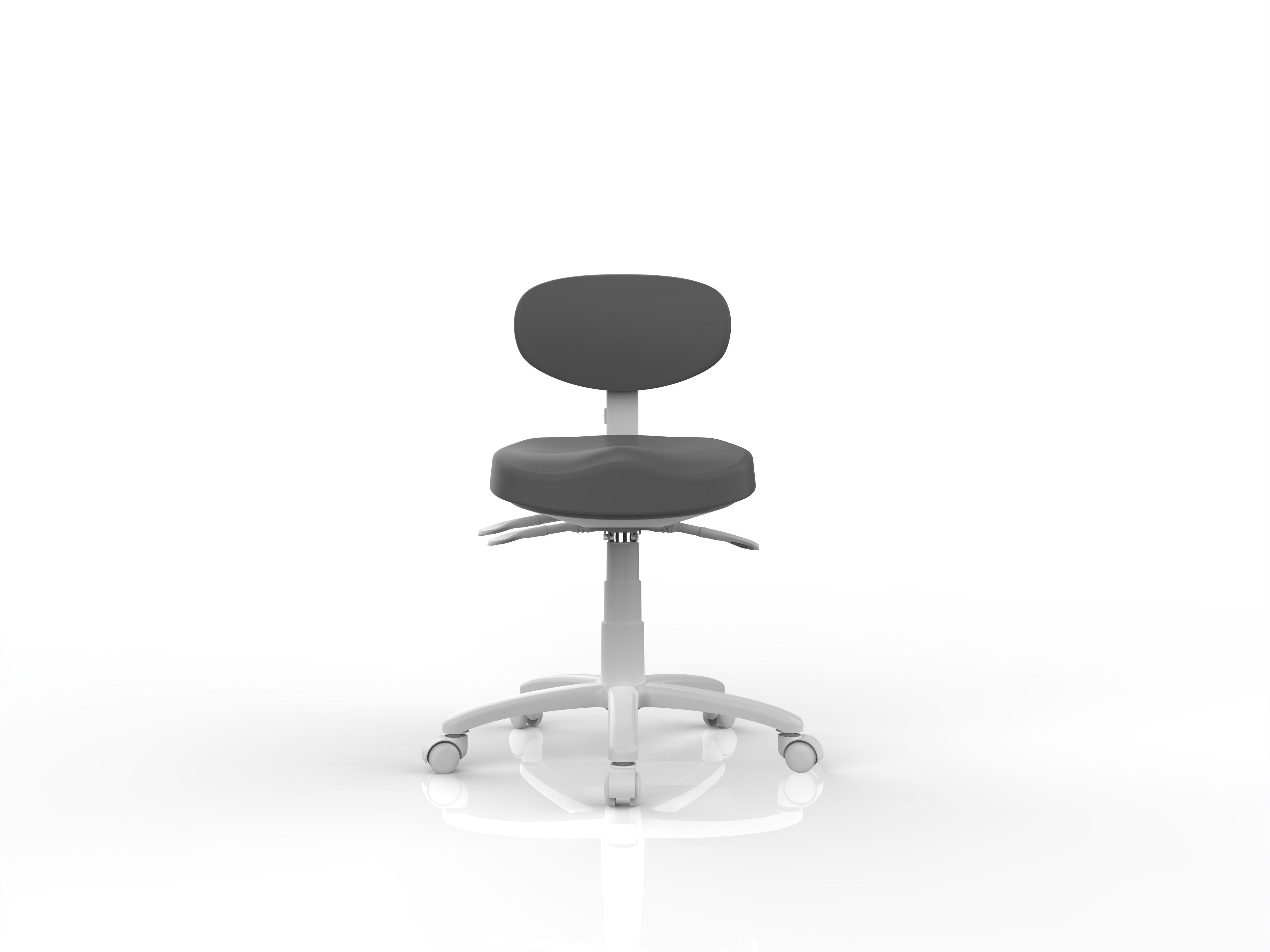 Silverfox America 8C01 Stool with backrest and wheels, front view on white background.