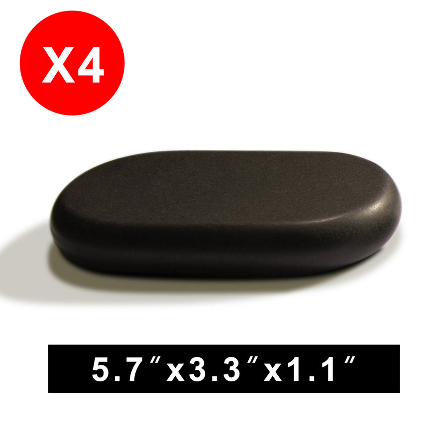 Black oval stone with dimensions 5.7" x 3.3" x 1.1" and a red circle with 'X4' on a white background.