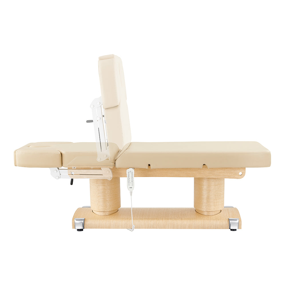 Luxi 4 Motors Medical Spa Treatment Table DIR by DIR, beige, wooden base, wired remote.