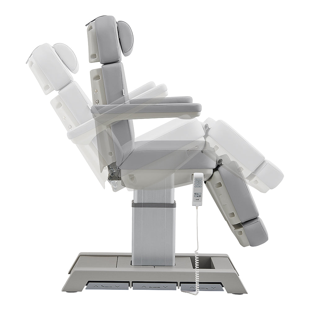 DIR Sydney Medical Chair – 4 Motors shown reclined and upright with hand and foot remotes.