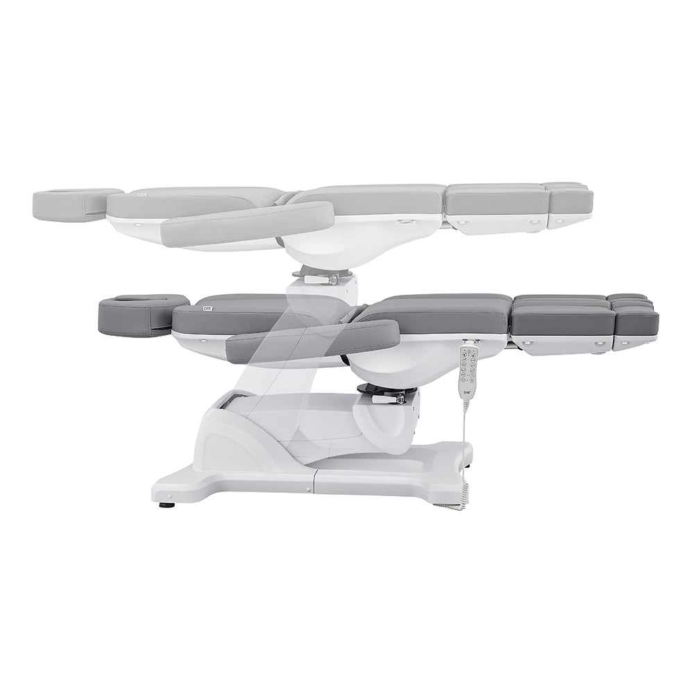 Libra II Full Medical Electric Procedure Chair in Gray by DIR, shown in adjustable positions.