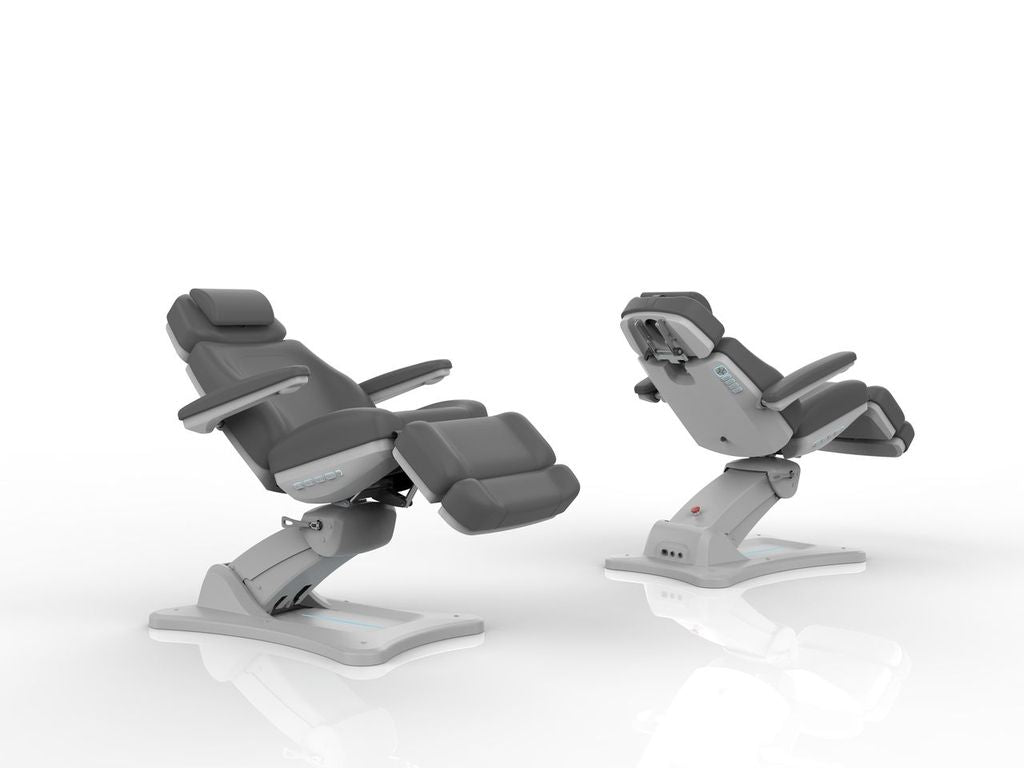 Two Silverfox America 2246BN gray electric massage chairs, front and back views shown.
