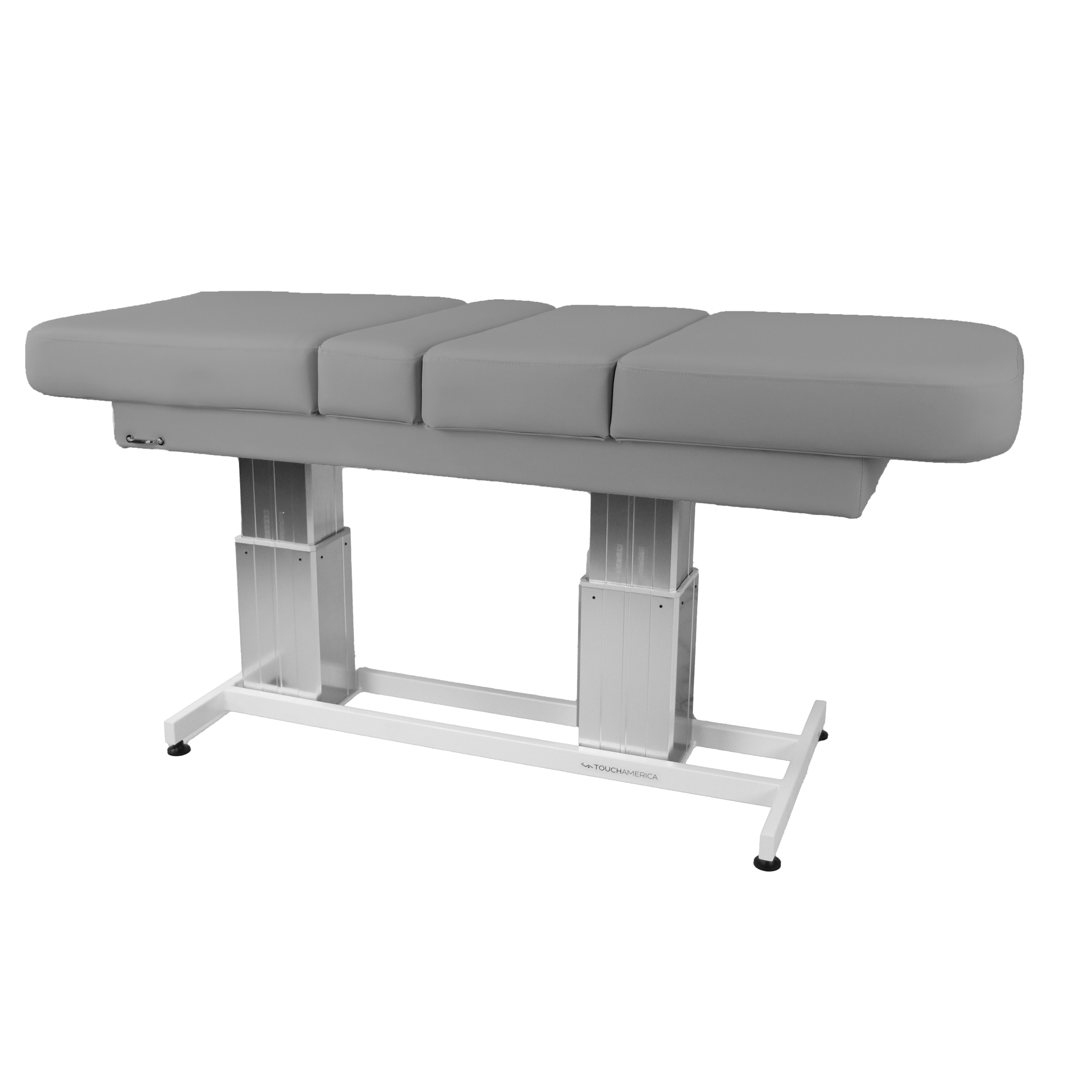 TouchAmerica ATLAS CLASSIC gray adjustable table with white base for Trendelenburg position.