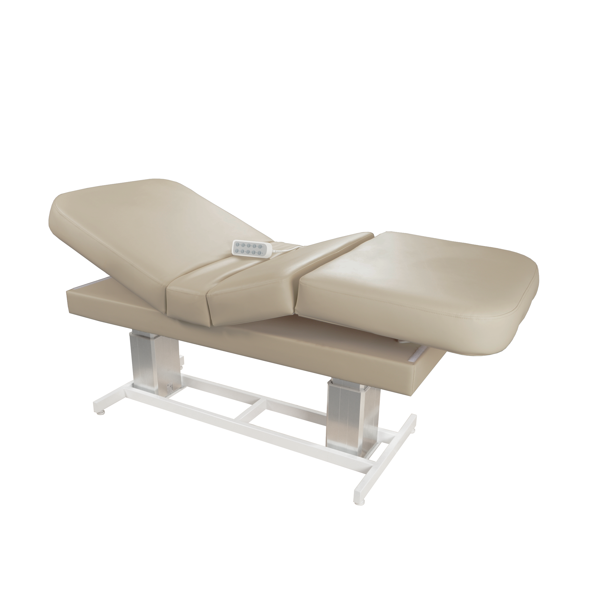 TouchAmerica ATLAS CLASSIC adjustable beige treatment table with double pedestal and remote.