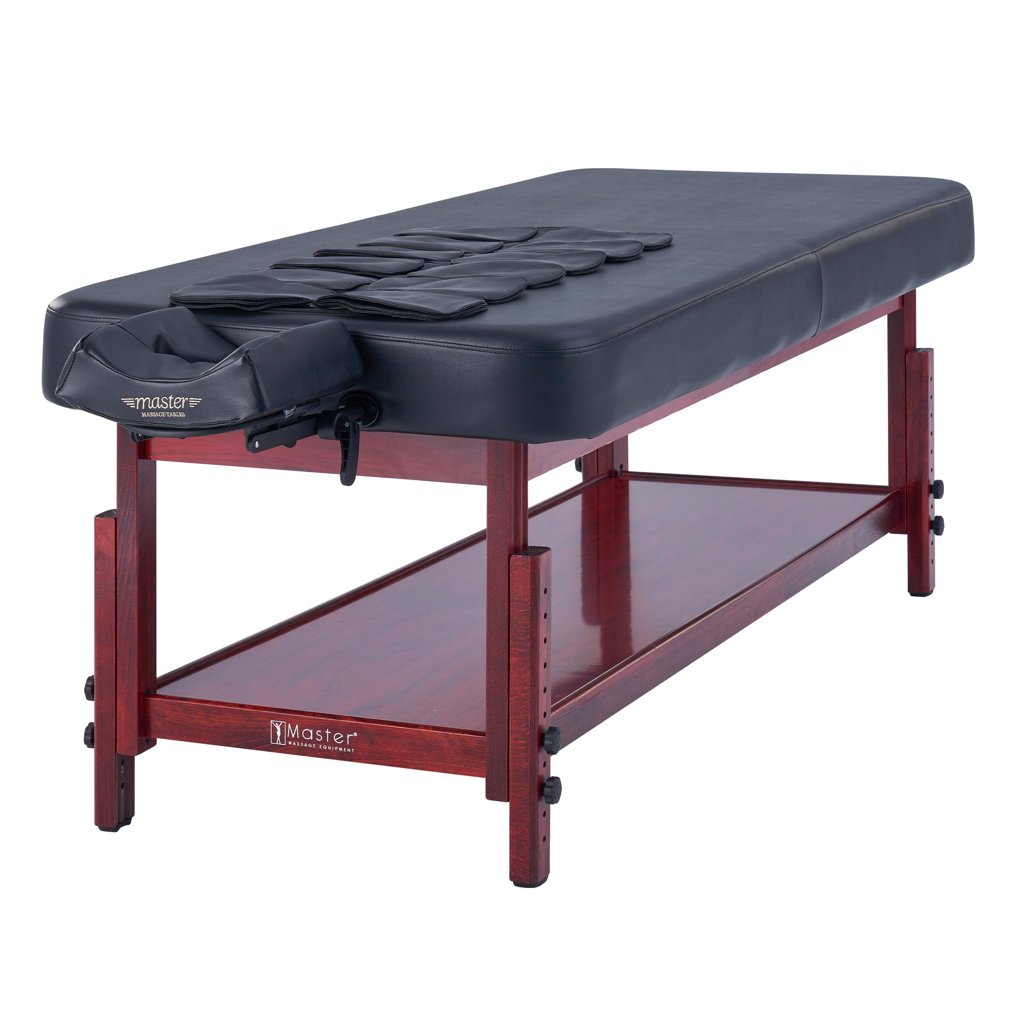 Master Massage AirMaster table: full body stretch, cushioned, wood frame, adjustable face cradle.