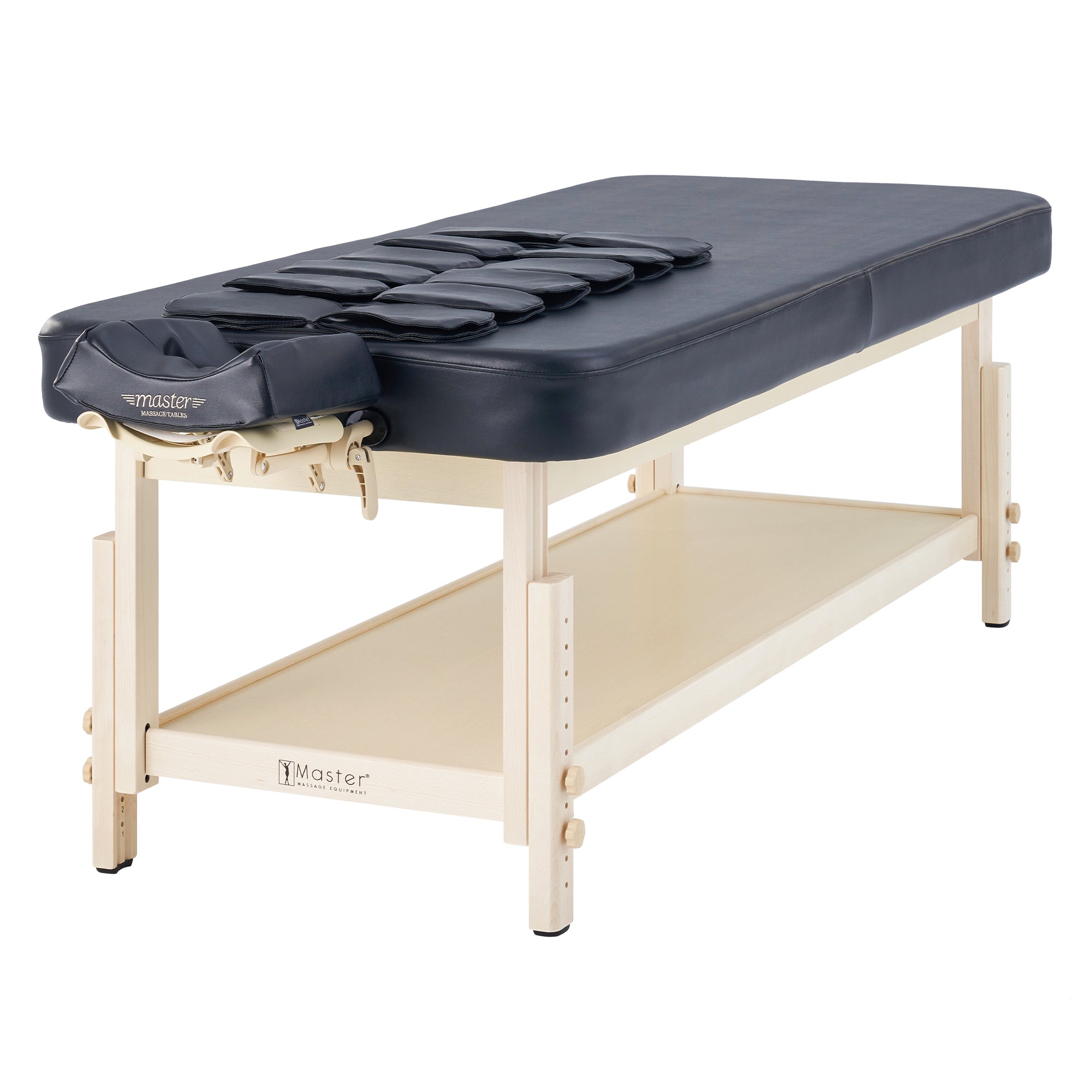 Master Massage AirMaster Airwave Table: full body, padded, wood legs, shelf—perfect for stretching.