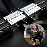 Close-up of metal hinges; inset shows a woman by the Master Massage MONACO Airwave table.