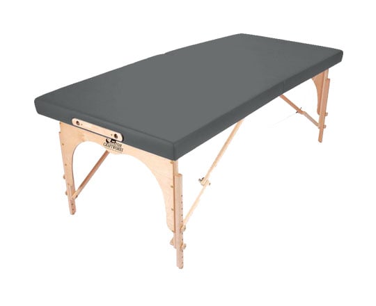 Custom Craftworks ALEXANDER TECHNIQUE Portable Table with dark padding and birch folding legs.