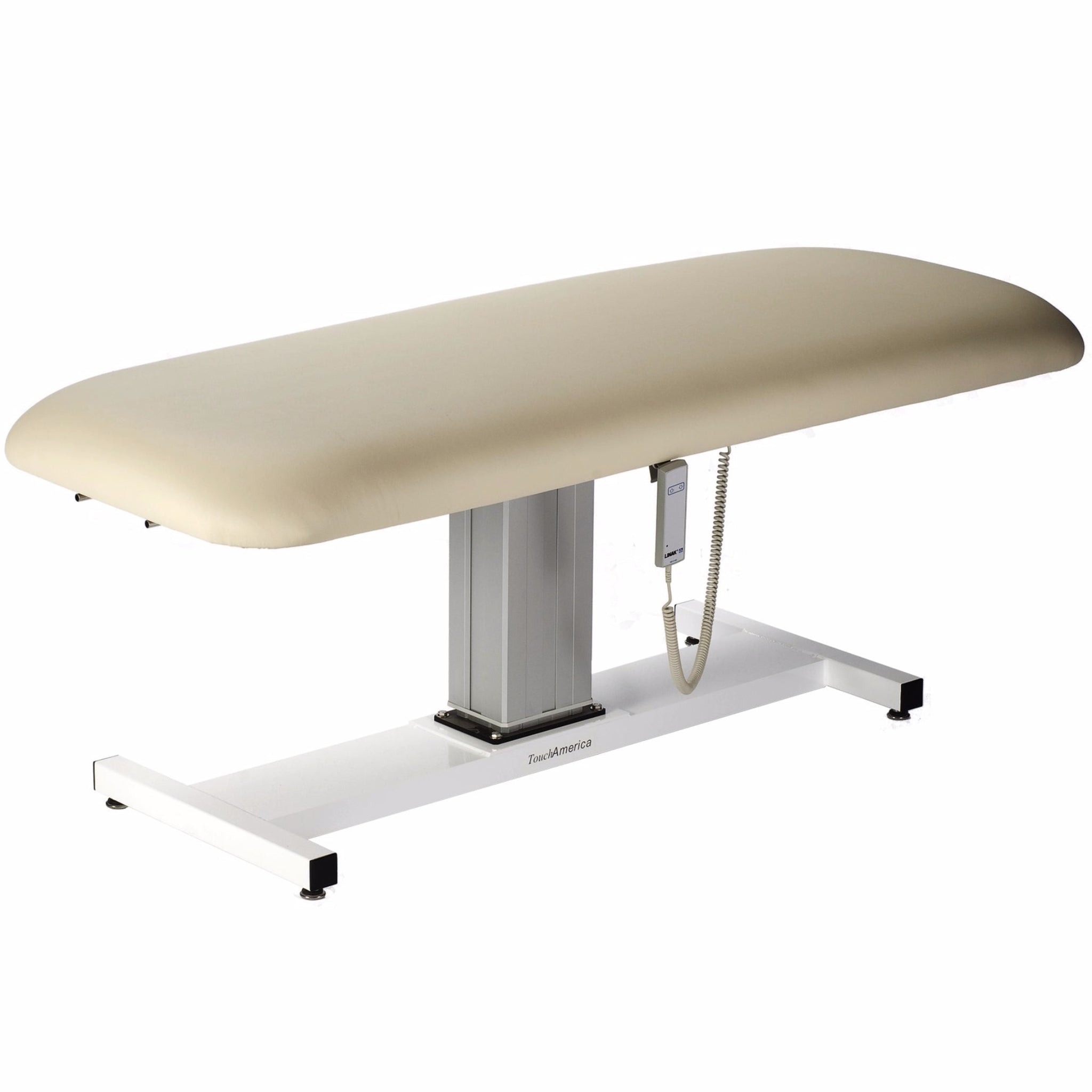 TouchAmerica APHRODITE Battery Table in beige with control panel and marine-grade vinyl upholstery.
