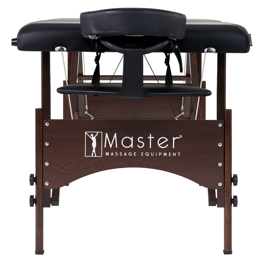 Front view of the Master Massage ARGO Portable Massage Table Package in black.