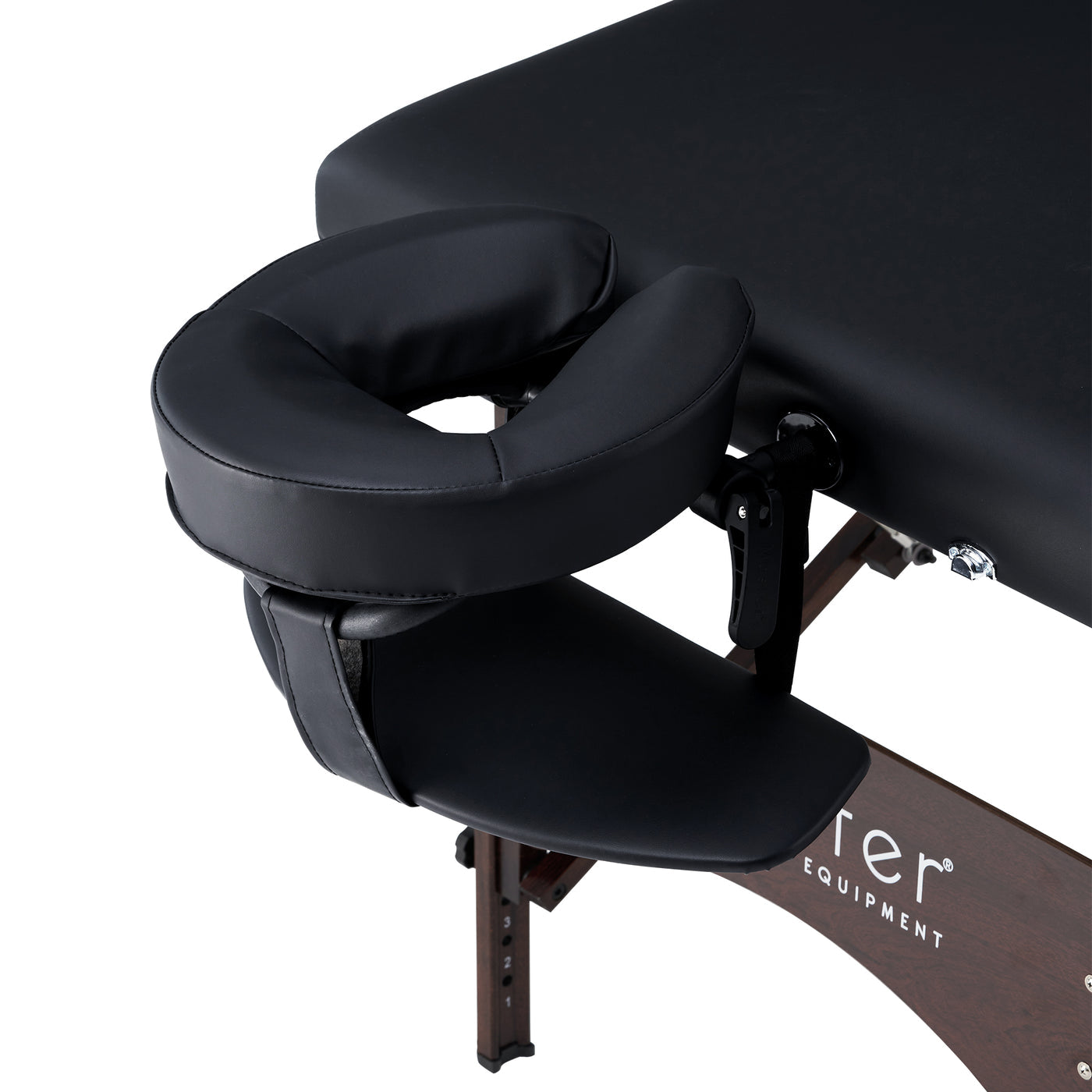 Close-up of the black padded face cradle on the Master Massage ARGO Portable Massage Table.