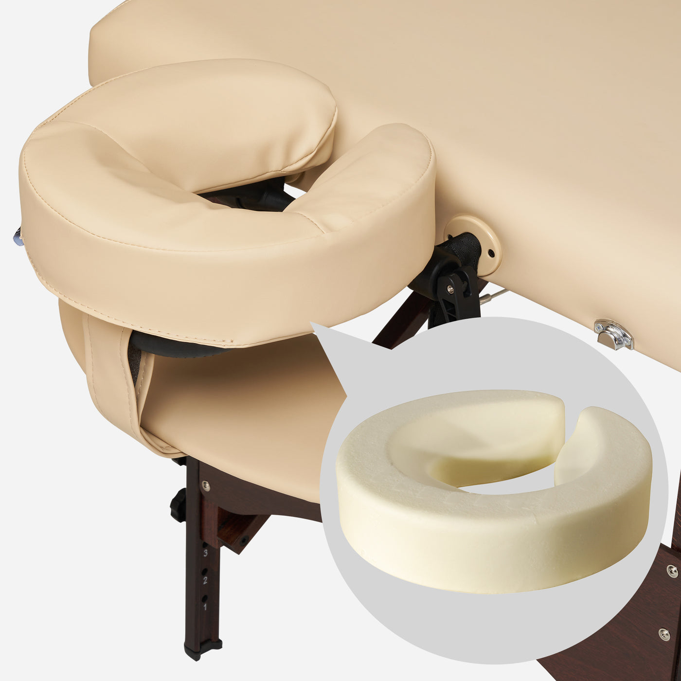 Master Massage ARGO Cream portable table features adjustable face cradle and small cell foam.