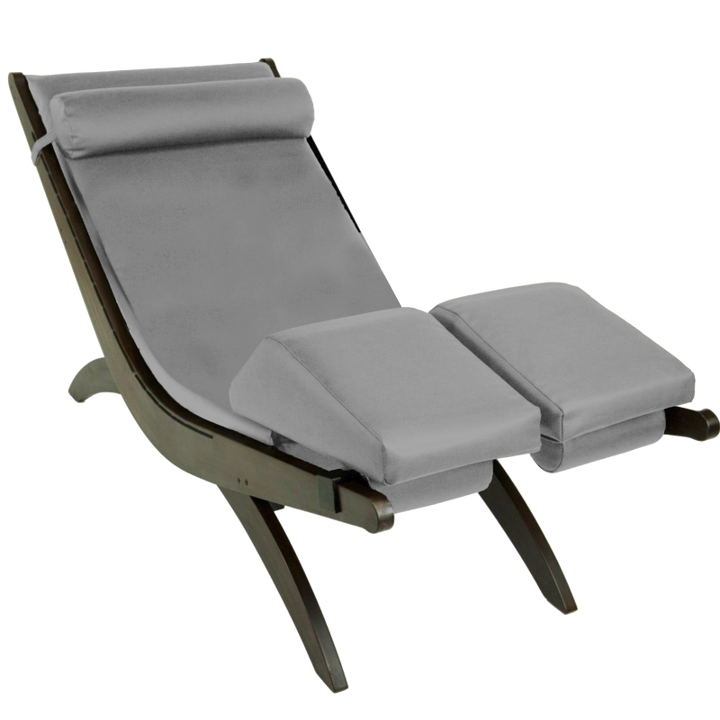 TouchAmerica BREATH Pedi-Lounge: gray chair with padded seat, headrest, and leg support.