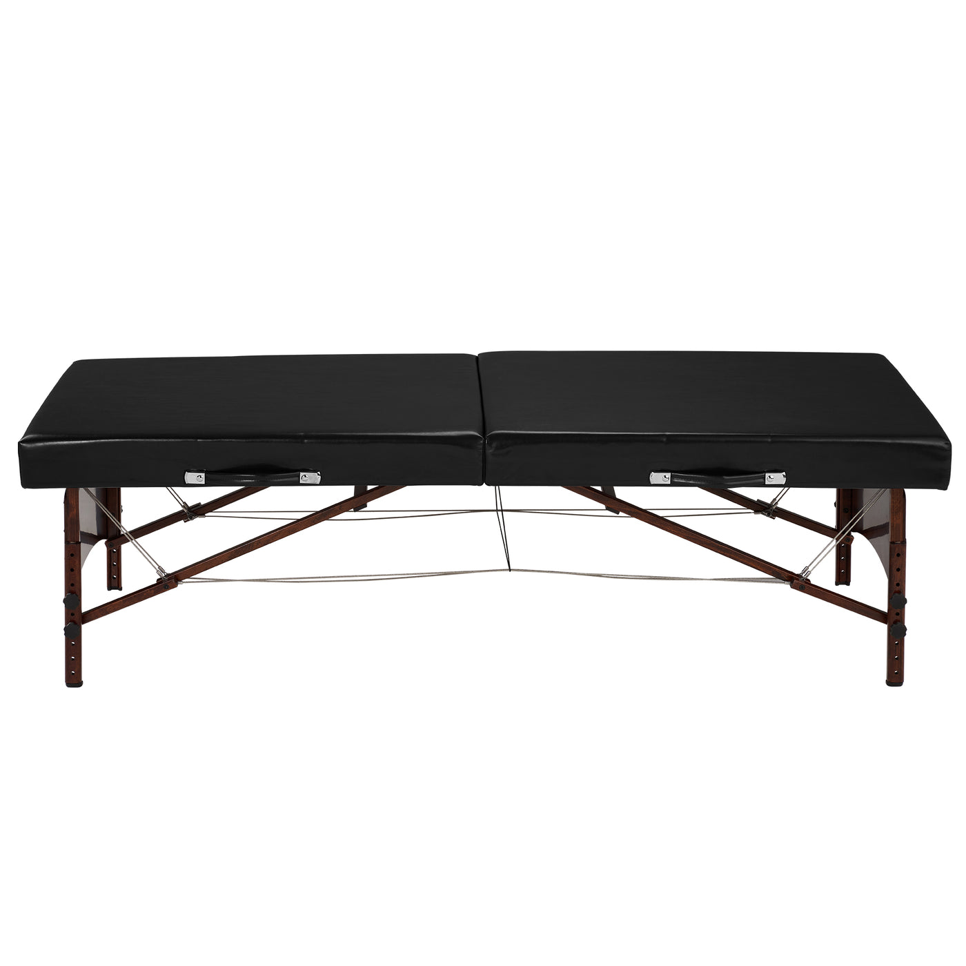 Master Massage Canoga Low Height Super Wide Table, black with wood legs and memory foam top.