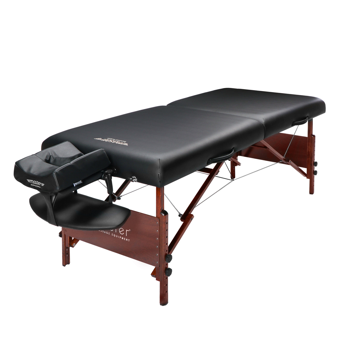 Master Massage DEL RAY black portable table with wood frame, ergonomic face cradle.