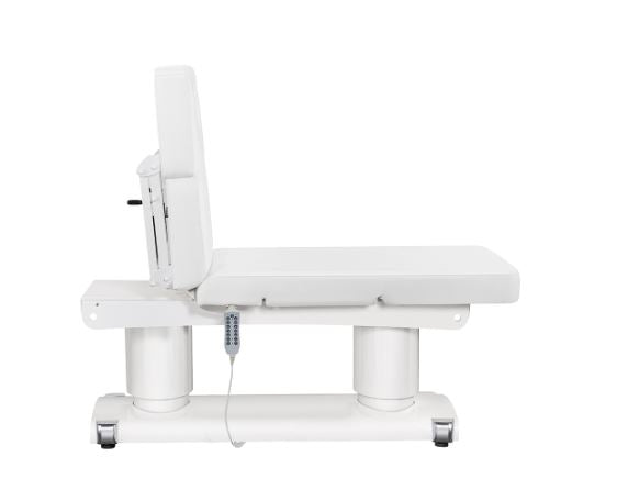 DIR Luxi 4 Motors Medical Spa Treatment Table, side view, with remote control.