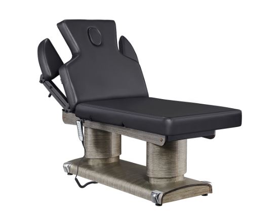 Luxi 4 Motors Medical Spa Table by DIR: black, padded, adjustable, with a wooden base.