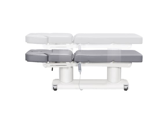 Luxi 4 Motors Medical Spa Treatment Table by DIR, gray padding, wired remote, electric.