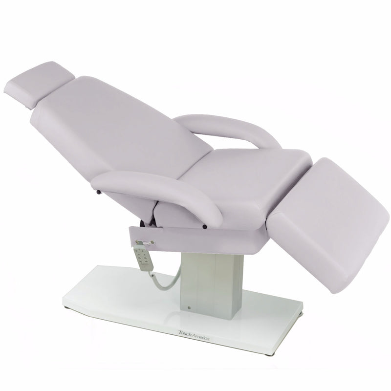 TouchAmerica EMPRESS Spa Treatment Chair: light gray with armrests and reclining backrest.
