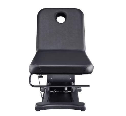 Serenity Electric Treatment Table DIR by DIR, black with face hole, front view.