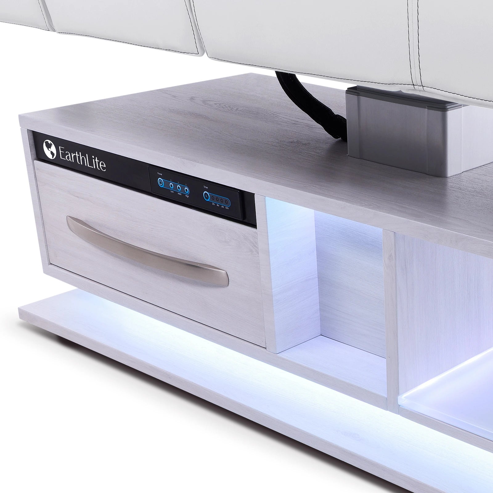 EarthLite Everest Eclipse 2.0 table base with control panel, drawer, and LED lighting.